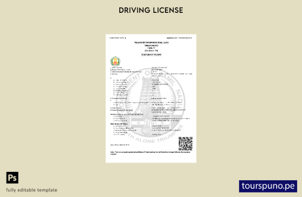 lista para imprimir plantilla de permiso de conducir provisional de India Tamil 